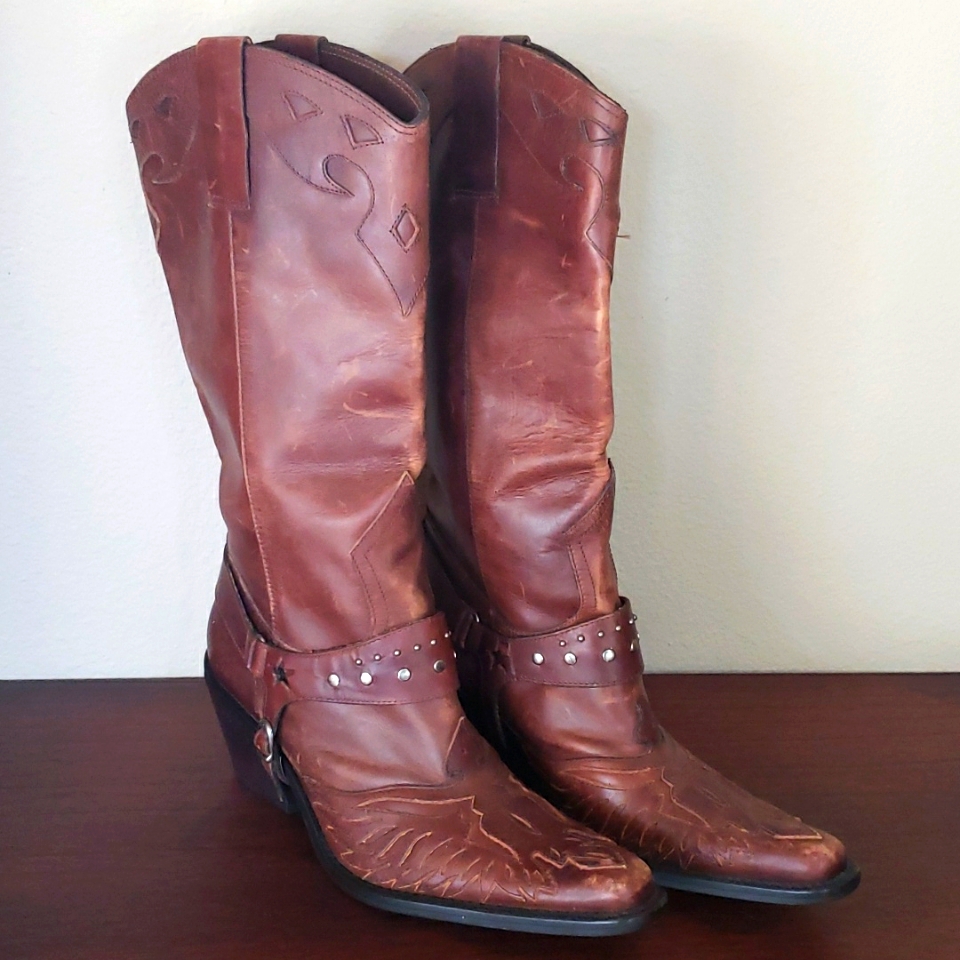 Mia Rockstar Leather Tall Distressed Harness Cowboy Western Boots Brazil Size 6